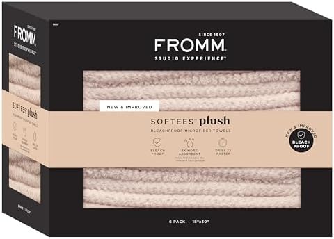 Fromm Softees Plush Bleachproof Microfiber Hair Towels, 6-Pack, Oatmeal by Fromm