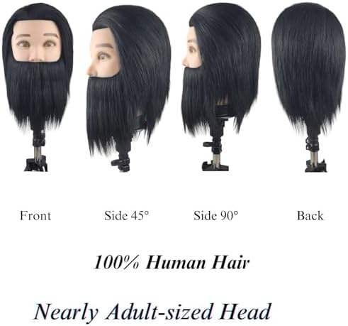 Barber Male Mannequin Head Human Hair with Beard - Image 4