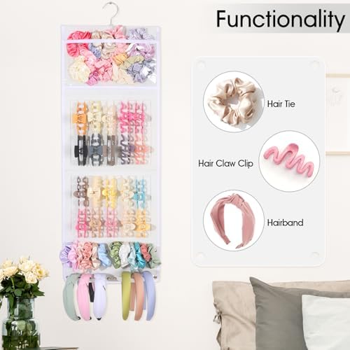 SNOWSTAR Hair Claw Clip Organizer, Large Transparent Bag for Scrunchies Holder and Hair Ties Organizer with Women Girls, Hair Accessorie Hanging Storage Home Decor Wall, Door - Image 3