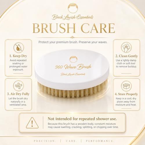 360 Wave Brush, Build Deeper Waves, Soft & Hard Boar Bristle, Curved Design, Black Lavish Essentials Signature (Soft Brush, White) - Image 6