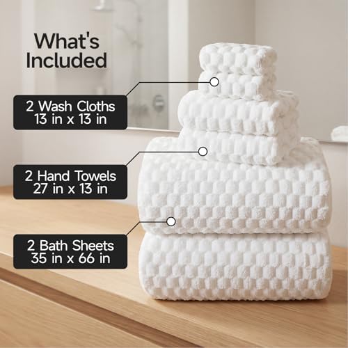 REDKISS White Microfiber Towels Set of 6-35x70 Inches Oversized Bath Sheets, Extra Large Bath Towels Set of 6 for Adults, Super Soft Quick Dry Lint Free Absorbent Waffle Microfiber Shower Towels - Image 2