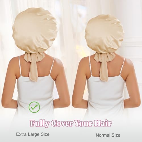 2 Pcs Large Satin Silk Bonnet for Sleeping Women, Adjustable Hair Bonnets with Tie Band, Silk Bonnet Sleep Cap for All Hair - Image 4