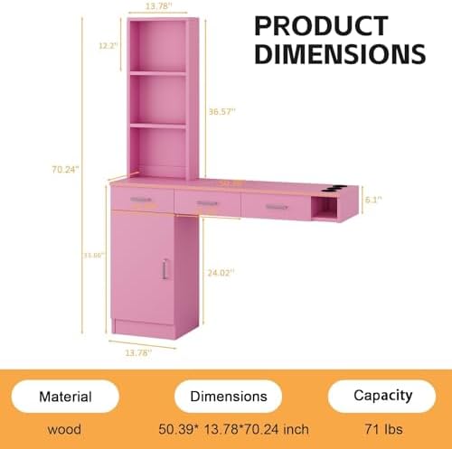 4ever2buy Pink Salon Stations for Hair Stylist, Wall Mount Barber Station - Image 2
