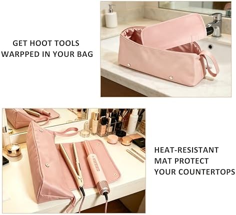 Gosect Hair Tool Travel Bag with Removable Heat Resistant Mat, Hot Hair Tools Travel Storage Pouch for Curling Iron, Flat Iron, Hot Hair Brush, Hair Dryer, Hair Styling Accessories(Pink) - Image 3