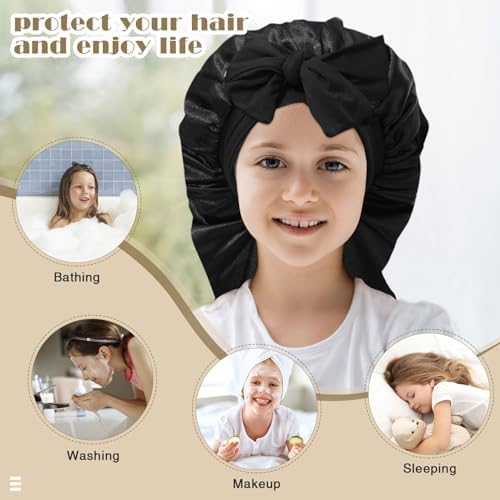 AWAYTR Kids Bonnets for Girls - Satin Long Hair Braid Bonnet for Sleeping - Image 4