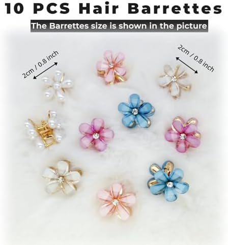 10 Pcs Mini Cute Flower-Shaped Hair Clips for Girls, Multicolor Crystal Hair Barrettes for Long Braid Hairstyles, Pearl Hairpin for Women Hair Accessories (10 Pcs- Mix Color) - Image 5