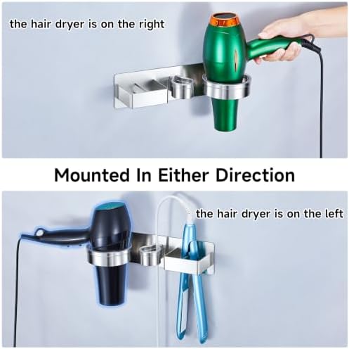 Hair Dryer Holder Wall Mounted Hair Straightener Holder, Blow Dryer Curling Iron Holder Metal, 3 in 1 Bathroom Hair Tools Organizer for Blow Dryer, Flat Irons, Hot Tool Holder (Silver) - Image 6