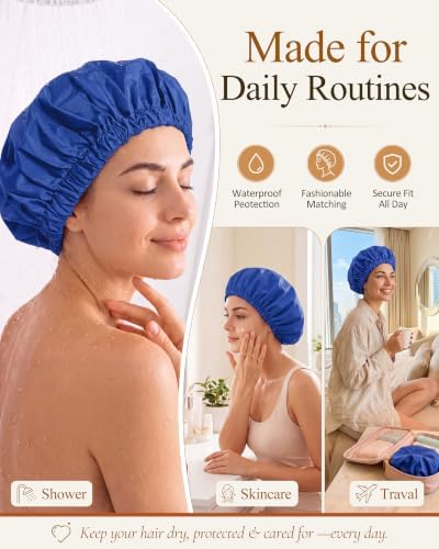 Edoneery Shower Caps for Women Reusable Waterproof, Shower Hair Cap - Image 4