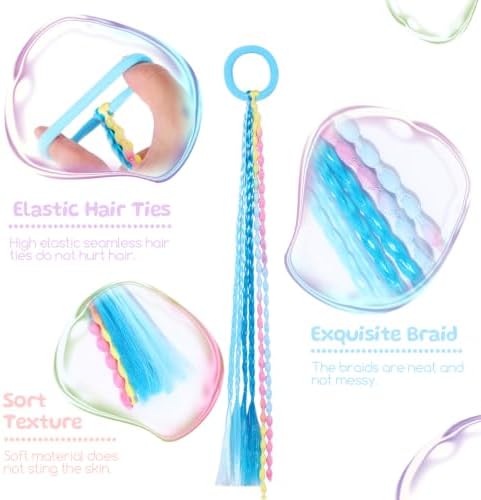 TOKUFAGU 12 PCS Colored Braided Hair Extensions for Kids, Beaded Hair Ties - Image 3