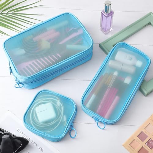 Weewooday 4Pcs Mesh Makeup Bag, Blue, Small, Large, Medium, Classic - Image 5