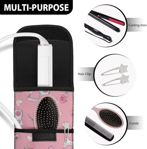 ZOUTAIRONG Flat Iron Case Flat Iron Holder for Vanity Curling Iron Bag Heat Resistant Travel Curing Iron Organizers Storage Flat Iron Straightener Hot Tools Travel Bag Blue Flat Iron Case Rabbit Bunny - Image 6