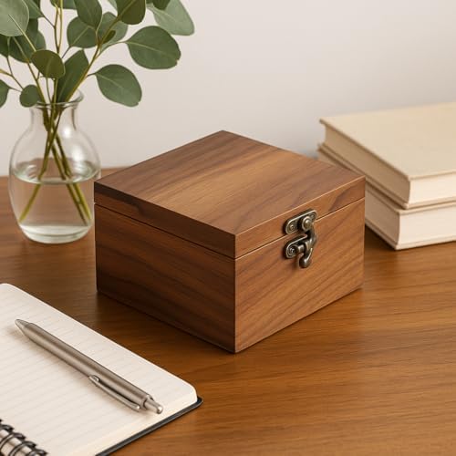Handcrafted Walnut Wood Keepsake Box – 4.3 x 4.3 x 2.5 inch – Jewelry, Watch & Gift Storage Box – Rustic Wooden Box for Wedding, Birthday, Christmas - Image 3