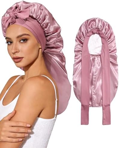 AWAYTR Long Satin Bonnet for Sleeping, Women Two-Tone Reversible Sleep Cap by AWAYTR