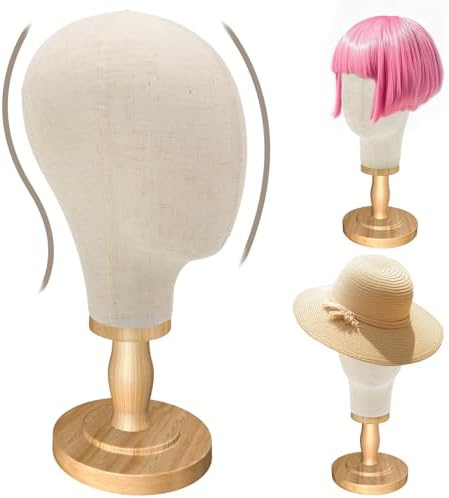 Wig Stand, 22inch Mannequin Head with Detachable Wood Base,Canvas Head Holder for Hair Styling Jewelry Glasses Headband Display, Wig Stand for Wigs,Hats, Caps, Headdress, Beige by PetBaby