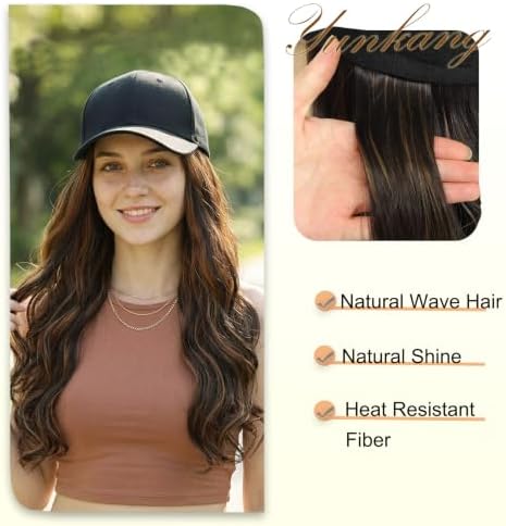 Hat Wig Baseball Cap Hat with Long Wavy Wig Layered Highlights Brown Hair - Image 5