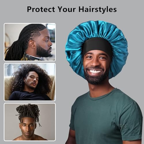 2pcs Bonnets for Men, Double Layer Hair Bonnet Satin Bonnet for Women Curly Hair Braids - Image 4