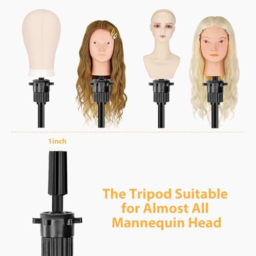 Beauty Star [ 63inch Tall ] Wig Stand Tripod with 22 inch Canvas Mannequin Head, Block Head Holder Set Included Wig Caps for Multiple Wigs, Perfect Wig Making kit - Image 4