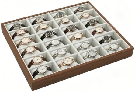 LOYALHEARTDY 24 Grid Watch Jewelry Tray Organizer Wooden Box Organizer Display Tray Watch Bracelet Display Holder with Removable Pillow for Men & Women Storage and Display by LOYALHEARTD