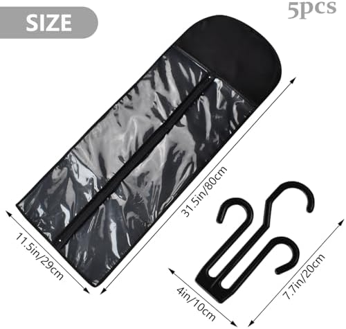 5Pcs 31.5in Hair Extension Holder Wig Storage Bag with Hanger, Black - Image 4