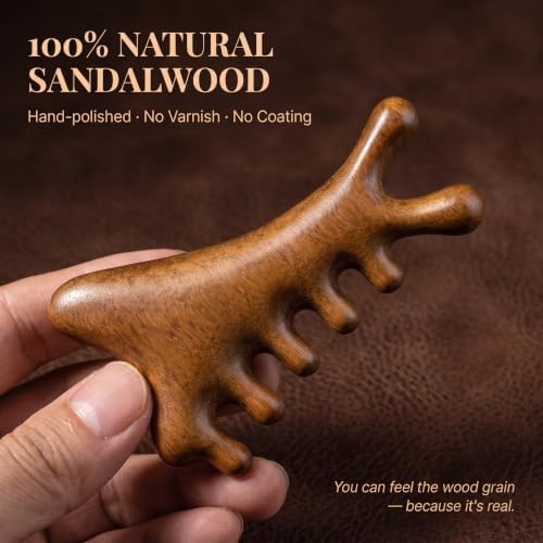 Sandalwood Gua Sha Facial Tool 4-in-1 – Real Natural Sandalwood Face Body Massager, Scalp Acupressure Relief, Jawline Lifting Lymphatic Drainage, Hand-Polished No Coating, Self-Care Gift for Women - Image 4