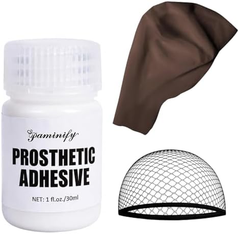 Dark Brown Bald Cap SFX Makeup Kit,Black Wig Cap with Professional Skin Water-Based Acrylic Adhesive(Bonding Glue) for Deep Skin Tones Men,Ideal for Halloween Costumes, Cosplay by PaminifyBeautyMakeup