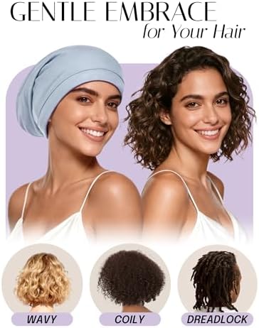 OLESILK 100% Mulberry Silk Bonnet for Sleeping Women, Hair Wrap for Curly Hair Care, Real Silk, Not Satin, Light Blue - Image 4