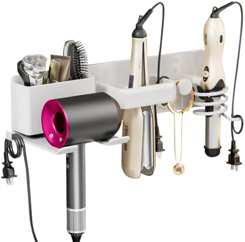 5 in 1 Hair Dryer Holder Hair Tool Organizer Metal Wall Mount (White) by Dovyn