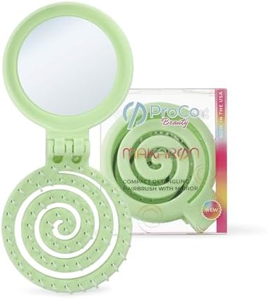 Mini Detangler Travel Hair Brush with Mirror, Makaron Hair Brushes for Women, Men and Kids, Unique 3D Flexible Design for All Hair Types, Styling Accessory, Travel Essentials for Women (GREEN) by Unknown