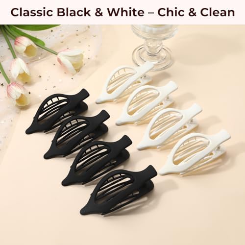 8 Pack Black and White Flat Hair Clips – Matte French Claw Clips for Women, Neutral Non-Slip Hair Accessories for Daily Styling, Strong Hold Minimalist Barrettes for Work or School - Image 6