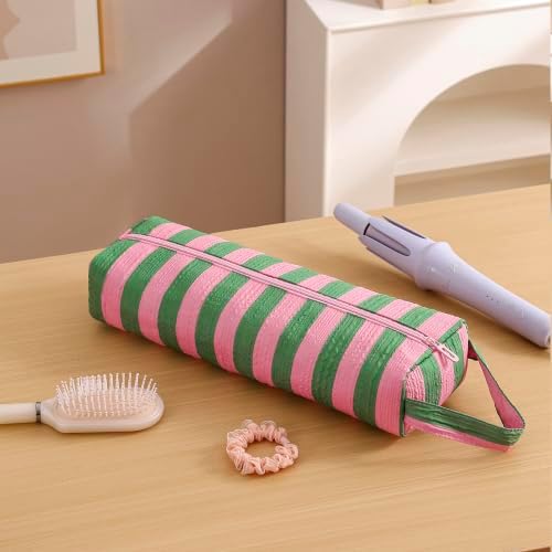 RSRSLEII Striped Hair Tools Travel Bag, Portable&Foldable, Green&Pink - Image 5