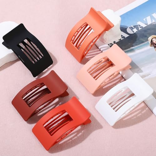French Flat Hair Clips for Women 6pcs Hair Claw Clips for Thick or Thin Hair Matte Claw Clips for Girls Barrettes Non-Slip Strong Hold Hair Accessories for Women (Orange) - Image 2