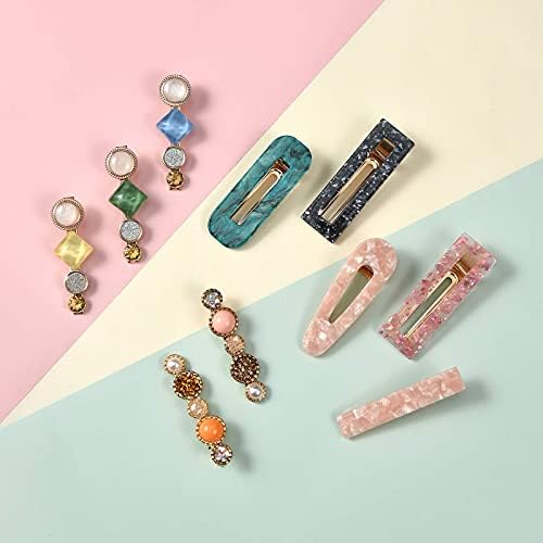 Mehayi 20 PCS Pearls and Acrylic Resin Hair Clips, Handmade Hair Barrettes, Marble Alligator bobby pins, Glitter Crystal Geometric Hairpin, Elegant Gold Hair Accessories, Gifts for Women Girls - Image 5