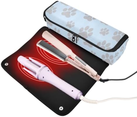 Hair Tools Travel Bag with Heat Resistant Mat 2-in-1 Hot Tools Travel Bag Organizer Flat Curling Iron Travel Case for Straightener Paw Print Blue - Image 2