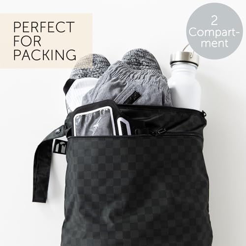 Bumkins Roamio Waterproof Wet Dry Bag for Baby, Travel, Swim Suit, Cloth Diapers, Pump Parts, Pool, Beach, Gym Clothes, Toiletry, Hook to Stroller, Daycare, Zipper Reusable Wetdry Packing, Black Check - Image 2