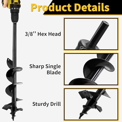 Auger Drill Bit for Planting,Heavy-Duty Garden Auger Spiral Drill Bit with Dual Sharp Blades,Bulb Planter Tool & Plant Hole Digger,Planting Auger for Cordless Drill,Tulip Planter Bit 4"x32" - Image 3