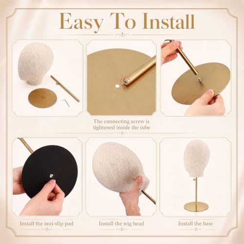 Sintuff 2 Pack Wig Head Stand 22 in Canvas Mannequin Adjustable Metal Base - Image 3