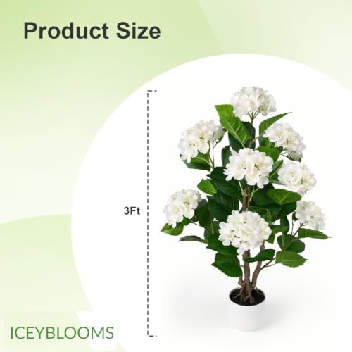 Faux Hydrangea Tree 2 Pack, 3FT White Artificial Flowering Plant - Image 3