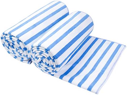 JML Microfiber Beach Towels, 2 Pack, 30" x 60", Cabana Stripe Blue by JML