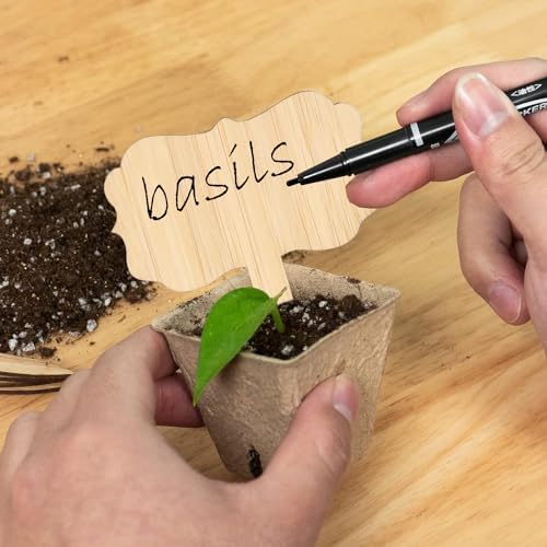 OBTANIM 75 Pack Bamboo Rectangle Plant Labels with A Marker Pen, Garden Markers Sign Plant Tags for Seedling Potted Herbs Flowers Vegetables - Image 4