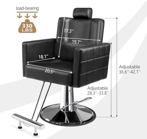 OmySalon Salon Chair for Hair Stylist, Reclining Barber Chair Hairdressing Styling Chair with Adjustable headrest, Beauty Shampoo Barbershop Furniture - Image 2
