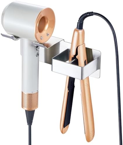 Hair Dryer Holder Wall Mounted, Hair Straightener Holder Metal, Adhesive Blow Dryer and Hair Straightener Holder, Bathroom Bedroom Hair Tool Organizer for Flat Iron,Curling Iron,Hairdryer (Sliver) by WelcometotheXILIMEN