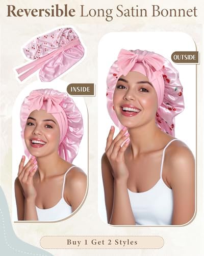 AWAYTR Reversible Long Satin Hair Bonnet for Braids Sleeping Women - Image 2