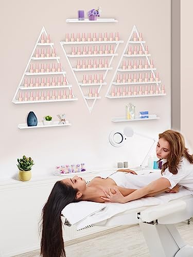 EBANKU 6PCS Nail Polish Racks 5 Tiers Nail Polish Shelf for Wall Triangular Display Rack Cosmetic Display Cases Lipstick Perfume Wall Shelf Essential Oil Organizers for Home Spa Nail Salon Shop(White) - Image 2