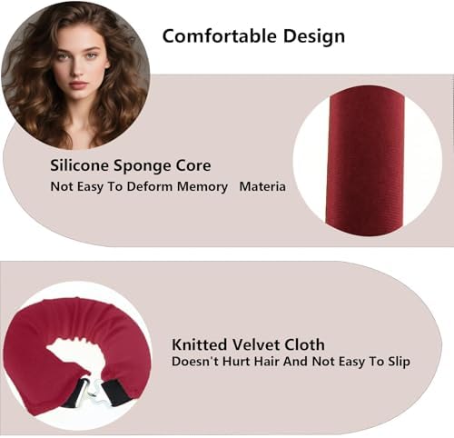 Overnight Hair Curlers Heatless Curls,SXWFYZ No Heat & Damage Velvet Curling Rods Hair Rollers for Long Short Hair Care Styling Tools(Wine Red 3PCS W/Silk Scarf) - Image 4
