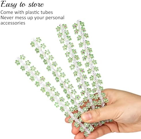 ANBALA 65PCS Mini Flower Hair Clips with Rhinestone Mini Glitter Teeth Rhinestone Flower Hair Accessories No-Slip Grip Metal Jaw Clamps for Girls Women (Silver-Green Crystal) - Image 5