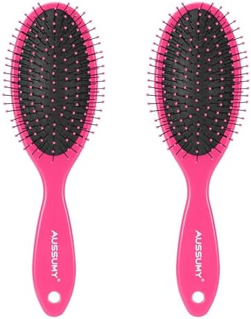 Air Cushion Detangling Hair Brush - 2 Pack Detangler Hairbrush with Ultra Soft Bristles for Effortless Tangle Removal - For Wet Dry Damaged Curly Hair for Women Men Boys Girls Kids - Pink by Aussumy