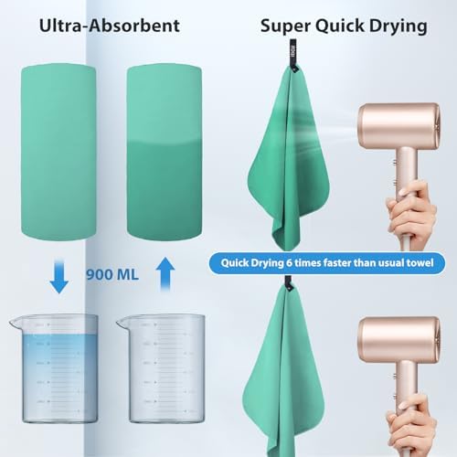 BOGI Microfiber Travel Sports Towel-Quick Dry Travel Soft Lightweight Absorbent Compact Sports Towel for Camping Gym Beach Bath Yoga Swimming Backpacking (L:60''x30''+16''x16''-Mint) - Image 5