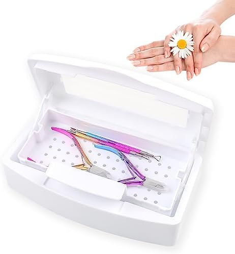 Nail Tool Sterilizer Box, Plastic Sterilizing Tray, Plastic Clean Sterilizing Box Storage Organizer for Nail, Tweezers, Eyelash Extensions, Hair Salon, Spa & Cutter Manicure Equipment(White) by BOMOQING