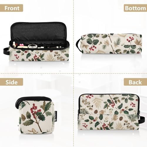 Hair Tools Travel Bag with Heat Resistant Mat Detachable 2-in-1 Curling Iron Travel Case Hot Tools Organizer for Straightener Flat Iron Beige Holly Leaves Pine Needles Pinecones - Image 5