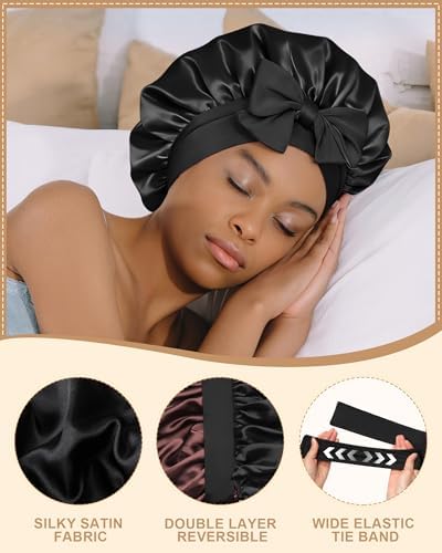AWAYTR Double Layer Satin Bonnet for Women, Reversible Sleep Hair Wrap - Image 6